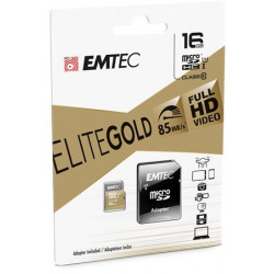 Memóriakártya, microSDHC, 16GB, UHS-I/U1, 85/20 MB/s, adapter, EMTEC "Elite Gold" Memóriakártya, microSDHC, 16GB, UHS-I/U1, 85/20 MB/s, adapter, EMTEC "Elite Gold"