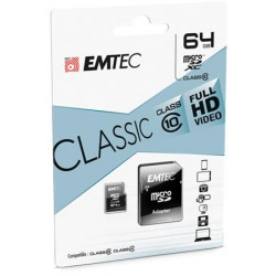 Memóriakártya, microSDXC, 64GB, CL10, 20/12 MB/s, adapter, EMTEC "Classic" Memóriakártya, microSDXC, 64GB, CL10, 20/12 MB/s, adapter, EMTEC "Classic"