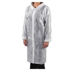 Látogató köpeny, egyszer használatos, tépőzáras, polipropilén, 20g, XL méret, fehér