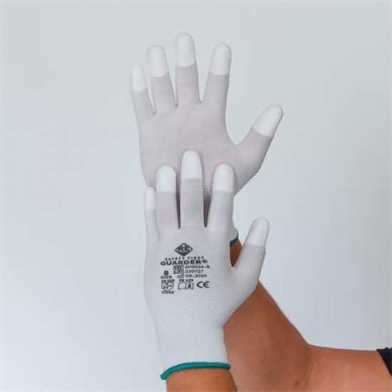 Védőkesztyű, karbonszálas, PU ujjbegy mártott, XL méret, fehér-szürke Védőkesztyű, karbonszálas, PU ujjbegy mártott, XL méret, fehér-szürke