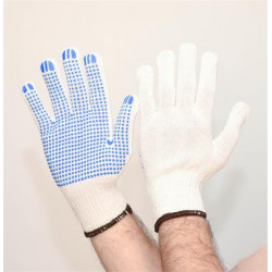 Védőkesztyű, kevertszálas, PVC pöttyözött, XL méret, natúrfehér