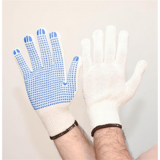Védőkesztyű, kevertszálas, PVC pöttyözött, XL méret, natúrfehér Védőkesztyű, kevertszálas, PVC pöttyözött, XL méret, natúrfehér