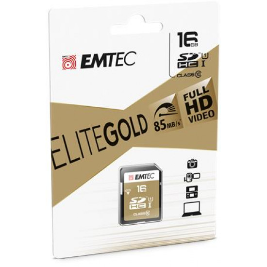 Memóriakártya, SDHC, 16GB, UHS-I/U1, 85/20 MB/s, EMTEC "Elite Gold"