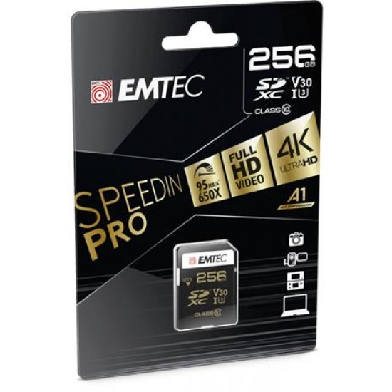 Memóriakártya, SDXC, 256GB, UHS-I/U3/V30, 95/85 MB/s, EMTEC "SpeedIN"