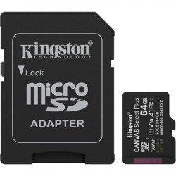 Memóriakártya, microSDXC, 64GB, C10/UHS-I/U1-U3/V10-V30/A1, Gen3, adapter, KINGSTON "Canvas Select Plus"