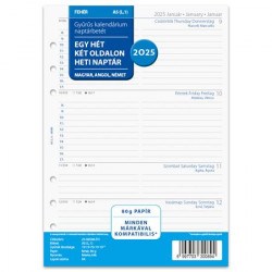 Kalendárium betét, tervező, Filofaxhoz, pocket méret, heti, 1 hét/2 oldal, 2025 Kalendárium betét, tervező, Filofaxhoz, pocket méret, heti, 1 hét/2 oldal, 2025