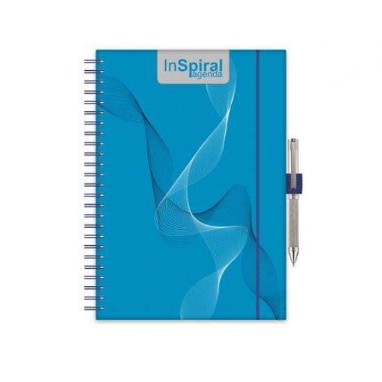 Naptár, tervező, A5, heti, DAYLINER, "InSpiral", kék-kék