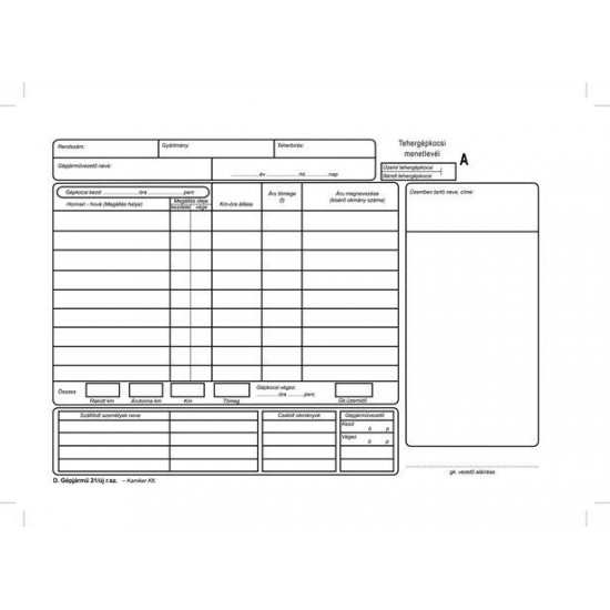 Nyomtatvány, menetlevél, tehergépjármű, 100 lap, A4, fekvő, VICTORIA, "D.GÉPJ.21.", 10 tömb/csomag
