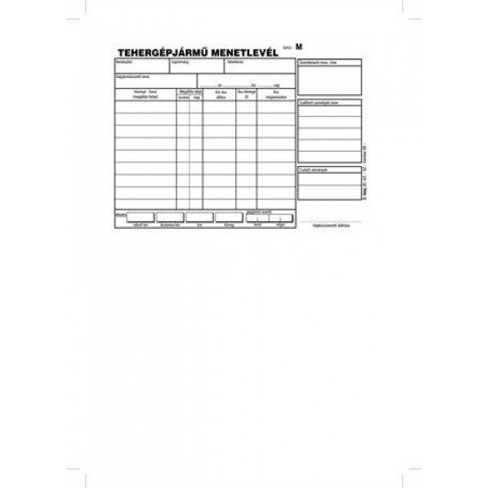 Nyomtatvány, menetlevél, tehergépjármű, 100 lap, A5, fekvő, VICTORIA, "D.GÉPJ.21.", 10 tömb/csomag