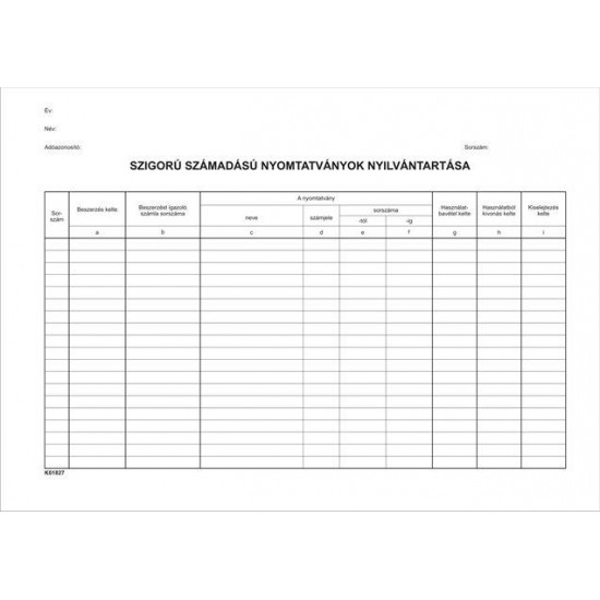 Nyomtatvány, szigorú számadású nyomtatványok nyilvántartása, 25 lap, A4, VICTORIA, 10 tömb/csomag