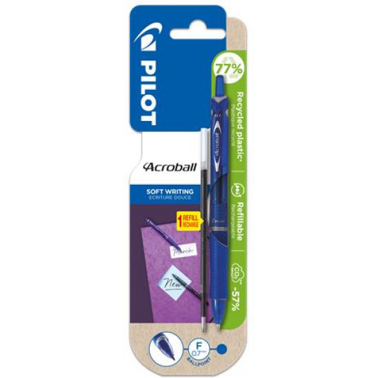 Golyóstoll, 0,25 mm, nyomógombos, PILOT "Acroball", kék + betét