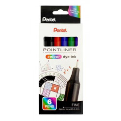Tűfilc készlet, 0,4 mm, PENTEL "Pointliner", 6 különböző szín