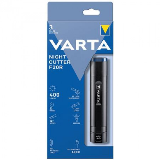 Elemlámpa, CREE LED, VARTA "F20R", fekete