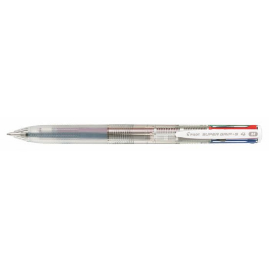 Golyóstoll, 0,27 mm, nyomógombos, négyszínű, PILOT "Super Grip G", áttetsző