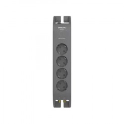 Elosztósor, 4 csatlakozóaljzat, túlfeszültség-védelemmel, 2 m kábel, PHILIPS, sötétszürke