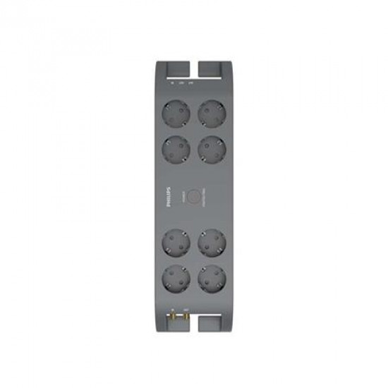 Elosztósor, 8 csatlakozóaljzat, túlfeszültség-védelemmel, 2 m kábel, PHILIPS, sötétszürke