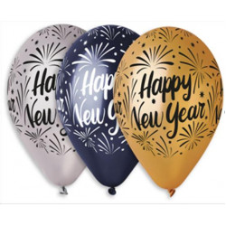 Léggömb, 33 cm, "Happy New Year", 3 különböző szín