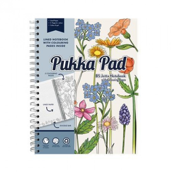 Spirálfüzet, B5, vonalas, színezővel, 100 lap, PUKKA PAD "Jotta Notebook", vegyes szín