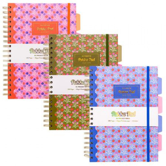 Spirálfüzet, B5, vonalas, 100 lap, PUKKA PAD "Floral Project Book", vegyes minta Spirálfüzet, B5, vonalas, 100 lap, PUKKA PAD "Floral Project Book", vegyes minta
