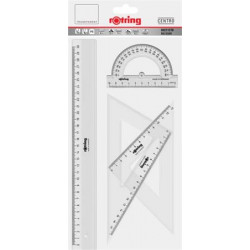 Vonalzó készlet, műanyag, ROTRING, víztiszta