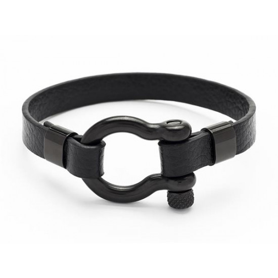 Karkötő, fekete bőr, sekli zárral, 22 cm, ART CRYSTELLA®