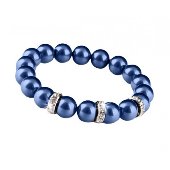 Karkötő, sötétkék SWAROVSKI® gyöngyből, fehér rondella kristállyal, 10mm, ART CRYSTELLA® M Karkötő, sötétkék SWAROVSKI® gyöngyből, fehér rondella kristállyal, 10mm, ART CRYSTELLA® M