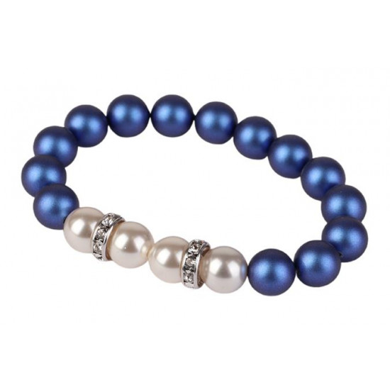 Karkötő, sötétkék-fehér SWAROVSKI® gyöngyből, fehér rondella kristállyal, 10mm, ART CRYSTELLA® M Karkötő, sötétkék-fehér SWAROVSKI® gyöngyből, fehér rondella kristállyal, 10mm, ART CRYSTELLA® M