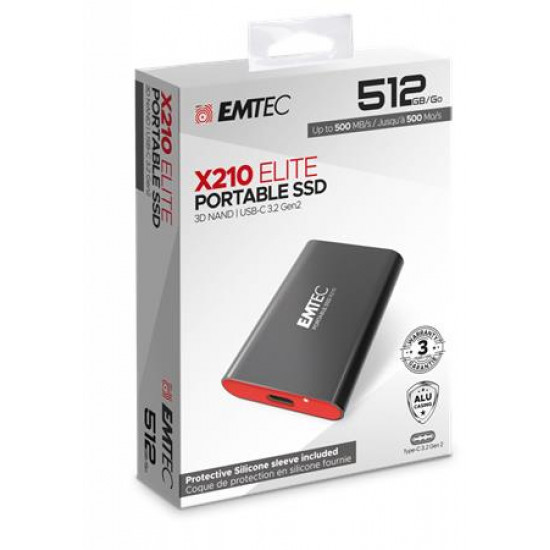 SSD (külső memória), 512GB, USB 3.2, 500/500 MB/s, EMTEC "X210"