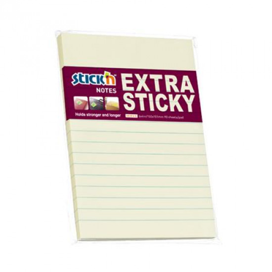 Öntapadó jegyzettömb, vonalas, 150x101 mm, 90 lap, STICK N "Extra Sticky", pasztellsárga