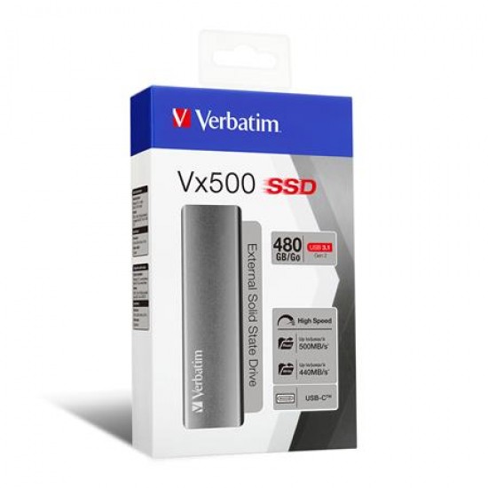 SSD (külső memória) 480 GB, USB 3.1, VERBATIM "Vx500", szürke