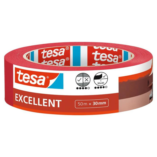 Festő- és mázolószalag, 30 mm x 50 m, TESA "Excellent", piros