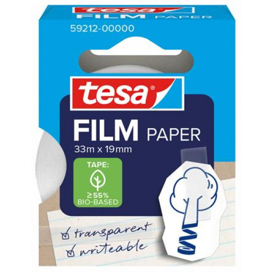 Ragasztószalag, írható, papír, 19 mm x 33 m, TESA "Tesafilm", átlátszó