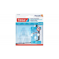 Műanyag akasztó, ragasztócsíkkal, kis méret, TESA "Powerstrips®", átlátszó