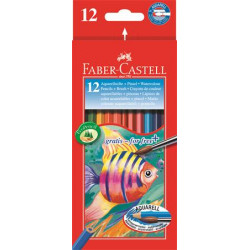 Akvarell ceruza készlet, hatszögletű, ecsettel, FABER-CASTELL, 12 különböző szín