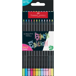 Színes ceruza készlet, háromszögletű, FABER-CASTELL "Black Edition",  6-6 különböző neon és pasztell szín