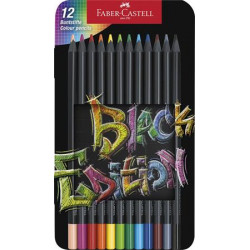Színes ceruza készlet, háromszögletű, fémdobozban, FABER-CASTELL "Black Edition",  12 különböző szín
