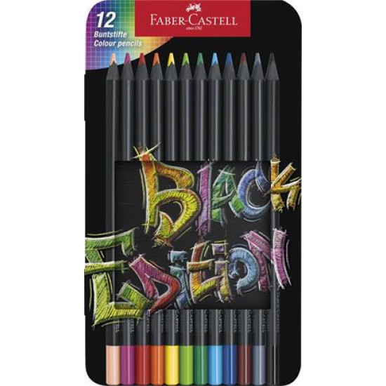 Színes ceruza készlet, háromszögletű, fémdobozban, FABER-CASTELL "Black Edition", 12 különböző szín Színes ceruza készlet, háromszögletű, fémdobozban, FABER-CASTELL "Black Edition", 12 különböző szín