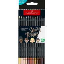 Színes ceruza készlet, háromszögletű, FABER-CASTELL "Black Edition",  12 különböző bőrszín
