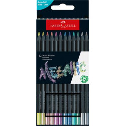 Színes ceruza készlet, háromszögletű, FABER-CASTELL "Black Edition",  12 különböző metál szín