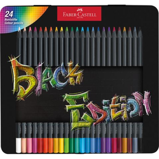 Színes ceruza készlet, háromszögletű, fémdobozban, FABER-CASTELL "Black Edition", 24 különböző szín Színes ceruza készlet, háromszögletű, fémdobozban, FABER-CASTELL "Black Edition", 24 különböző szín