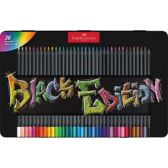 Színes ceruza készlet, háromszögletű, fémdobozban, FABER-CASTELL "Black Edition", 36 különböző szín Színes ceruza készlet, háromszögletű, fémdobozban, FABER-CASTELL "Black Edition", 36 különböző szín