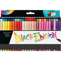 Ecsetirón készlet, tartóval, FABER-CASTELL "Black Edition", 50 különböző szín