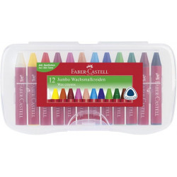 Zsírkréta, háromszögletű, FABER-CASTELL "Jumbo", 12 különböző szín