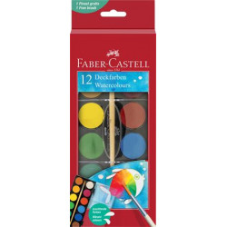 Vízfesték, 12 darabos, 30 mm, ecsettel, FABER-CASTELL