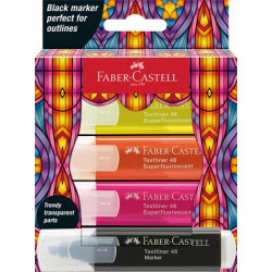 Szövegkiemelő készlet, FABER-CASTELL "Glassy", 3 különböző neon szín + fekete