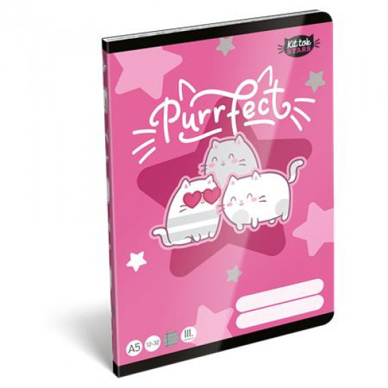 Füzet, tűzött, A5, vonalas, 32 lap, 3. osztály, LIZZYSULI, "Kit tok Stars Purrfect", "12-32" Füzet, tűzött, A5, vonalas, 32 lap, 3. osztály, LIZZYSULI, "Kit tok Stars Purrfect", "12-32"