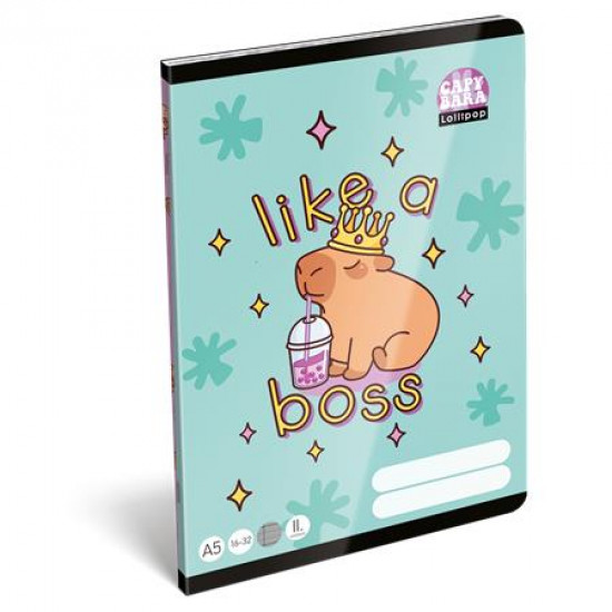 Füzet, tűzött, A5, vonalas, 32 lap, 3. osztály, LIZZYSULI, "Lollipop Capybara","16-32"