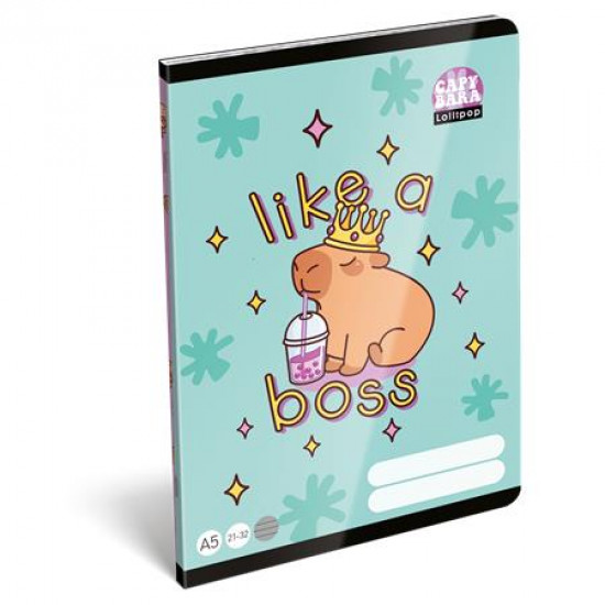 Füzet, tűzött, A5, vonalas, 32 lap, 4-8. osztály, LIZZYSULI, "Lollipop Capybara","21-32" Füzet, tűzött, A5, vonalas, 32 lap, 4-8. osztály, LIZZYSULI, "Lollipop Capybara","21-32"