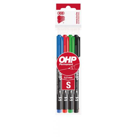 Alkoholos marker készlet, OHP, 0,3 mm, S, ICO, 4 különböző szín