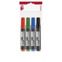Alkoholos marker készlet, 1-4 mm, vágott, ICO "Permanent 12 XXL", 4 különböző szín Alkoholos marker készlet, 1-4 mm, vágott, ICO "Permanent 12 XXL", 4 különböző szín